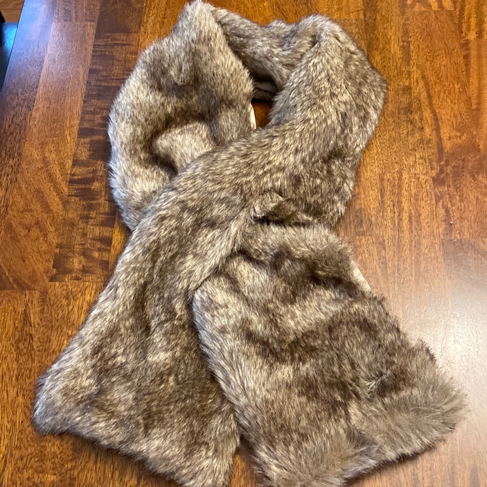 Garnet Hill Faux Fur Scarf Brown Tan